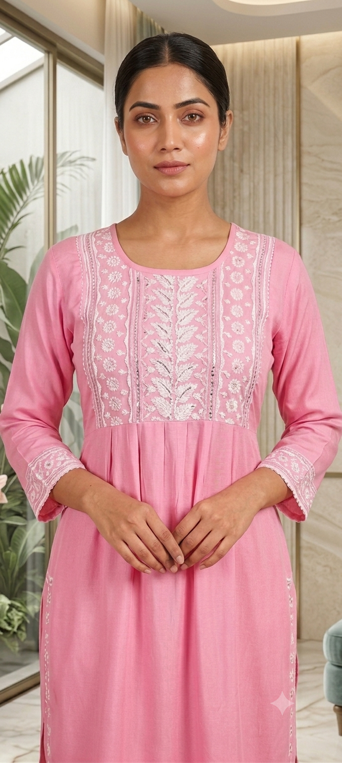 Trendy Pink Riyon Nayra Kurti Set - Image 4