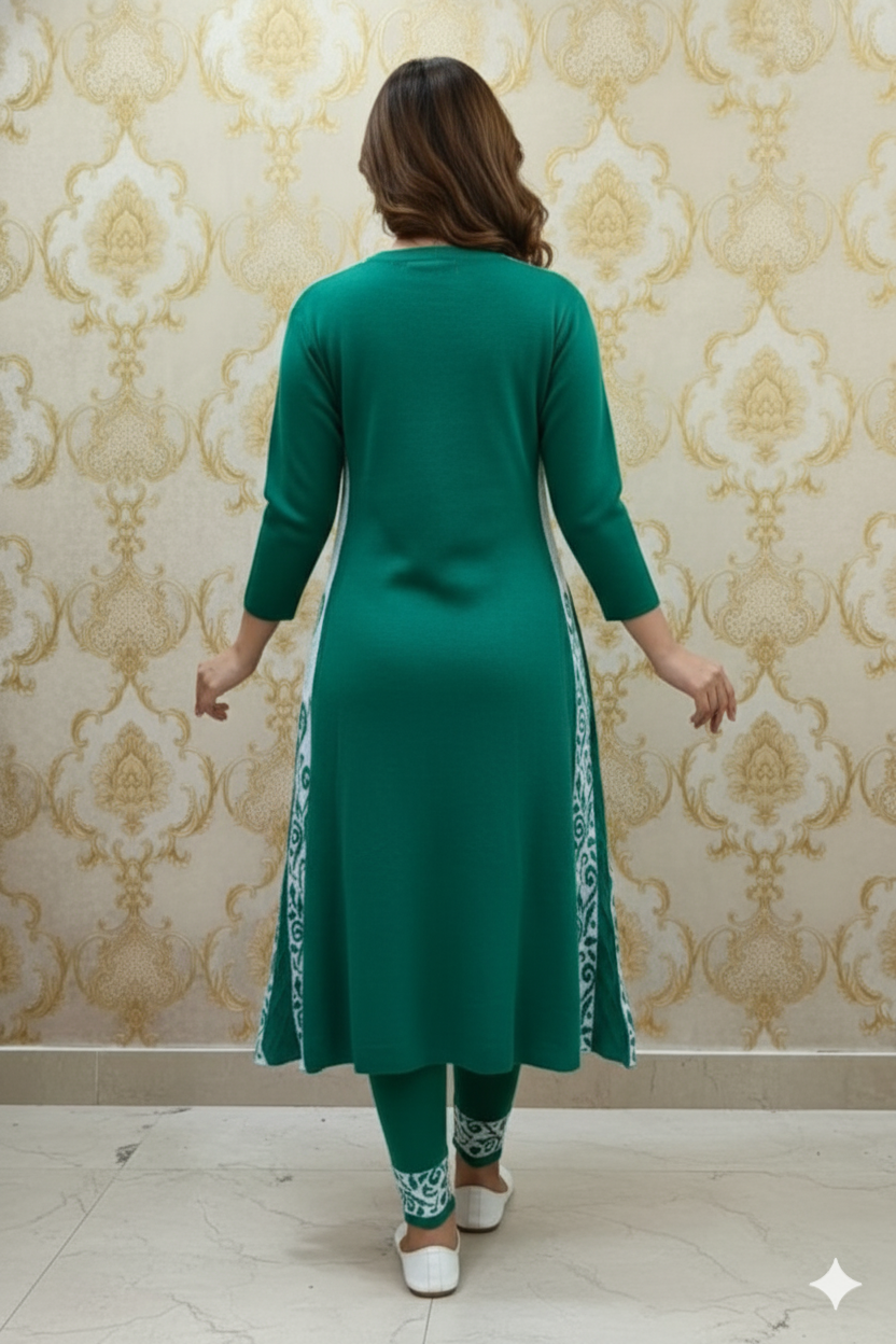 Woollen Green Frock Set - Image 3