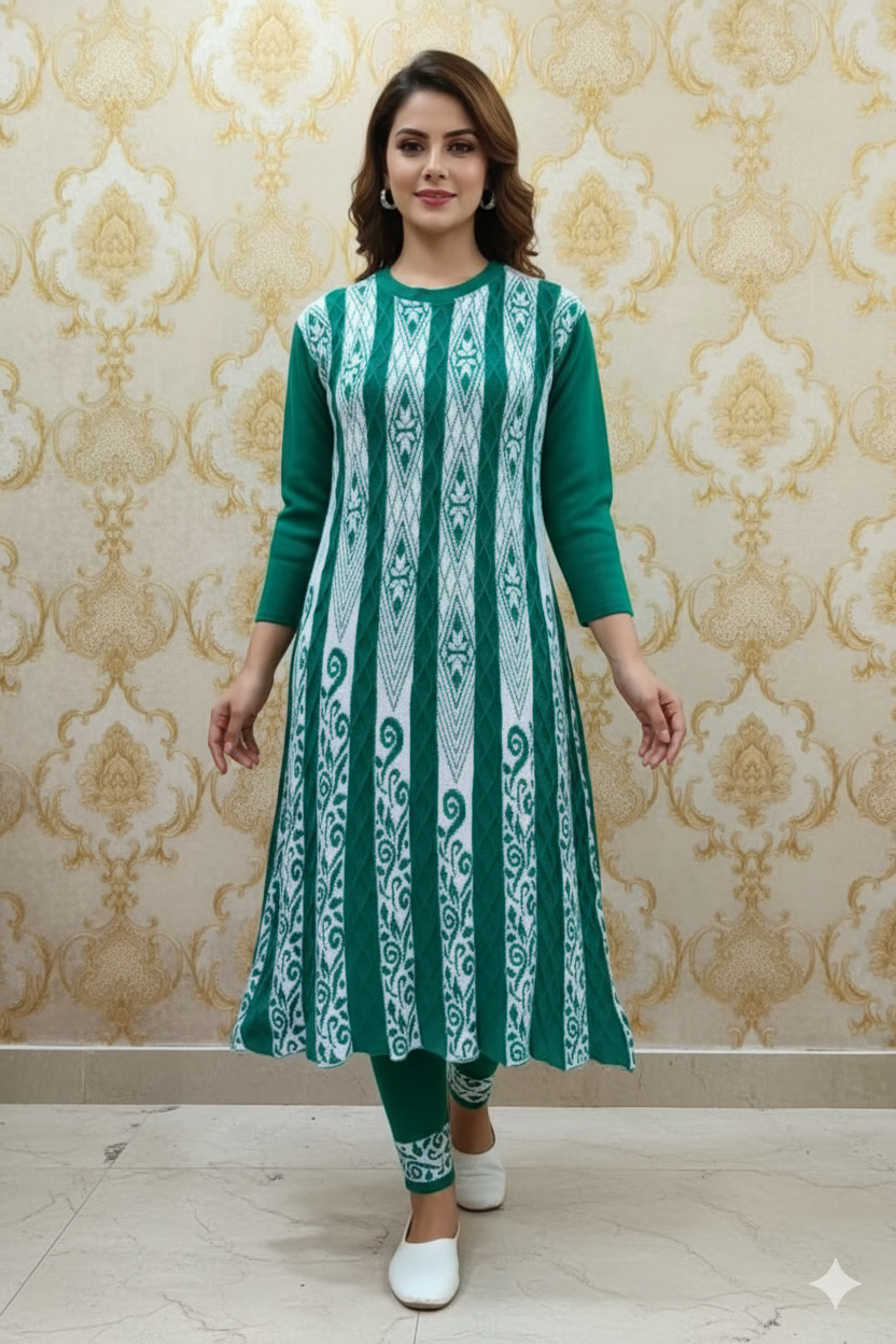 Woollen Green Frock Set