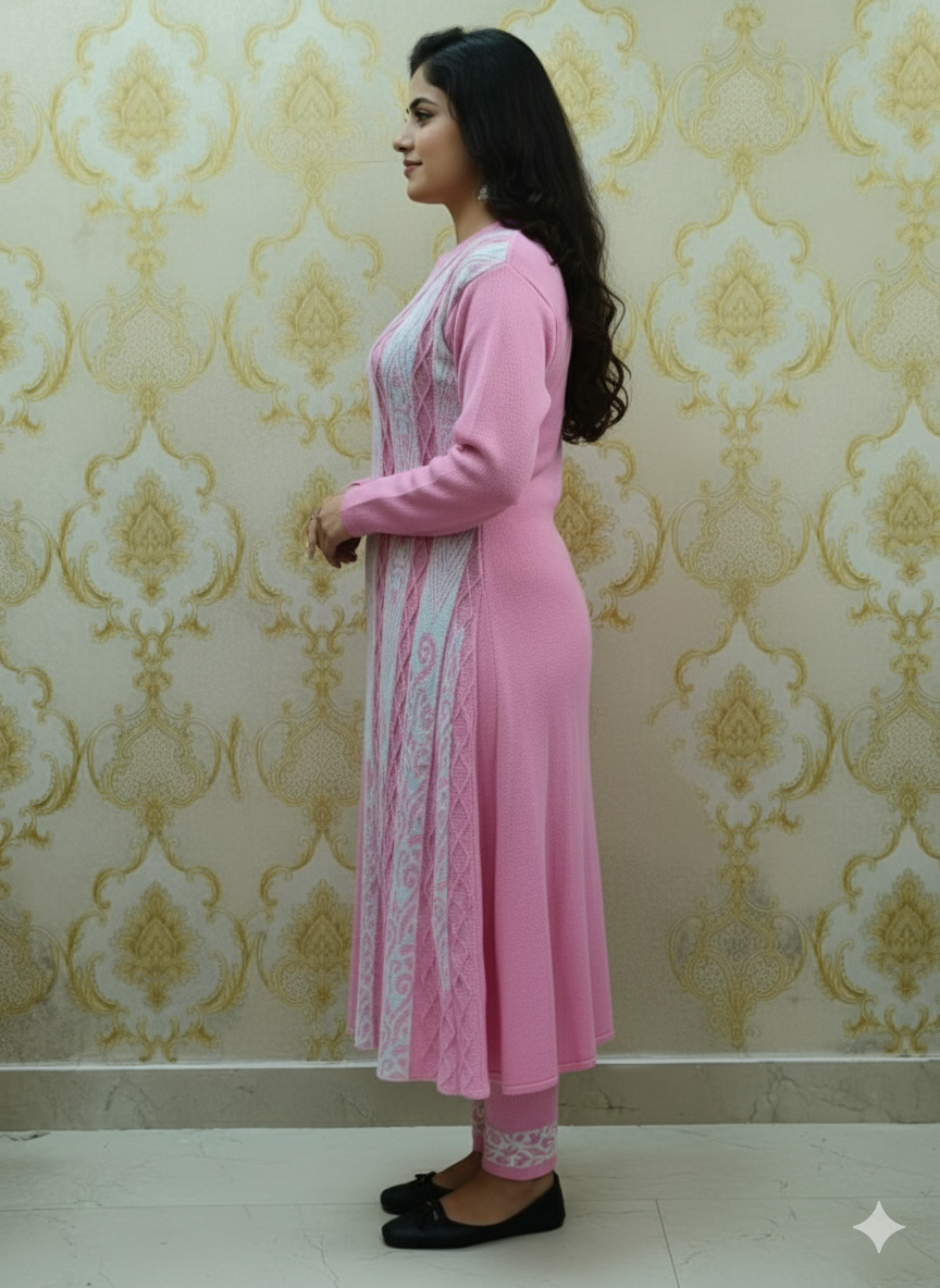 Woollen Pink Frock Set - Image 2