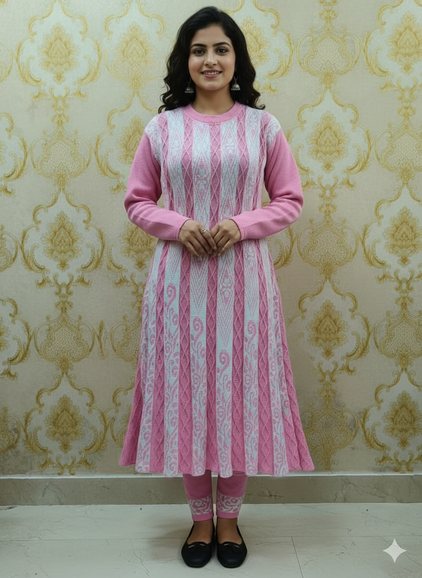 Woollen Pink Frock Set