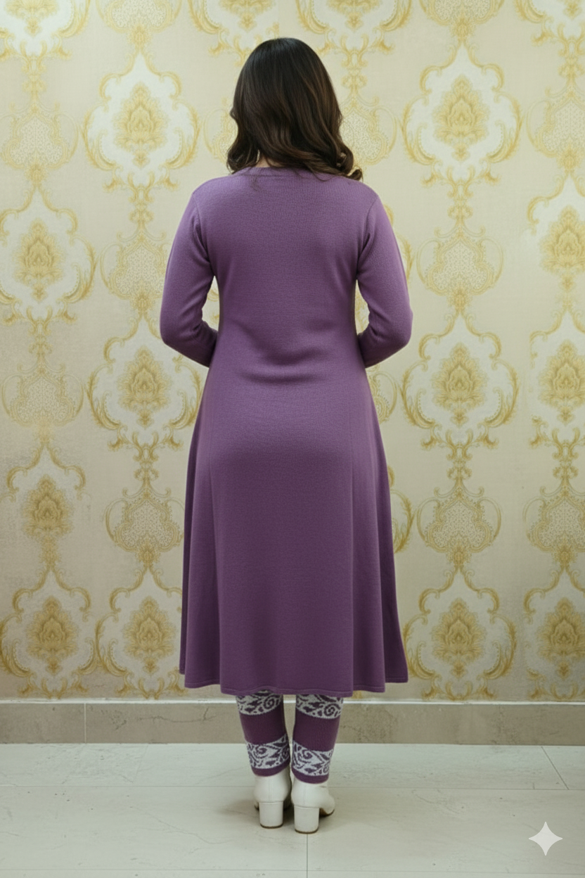 Woollen Purple Frock Set - Image 3