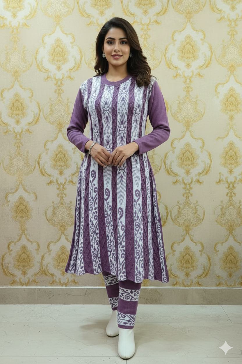 Woollen Purple Frock Set